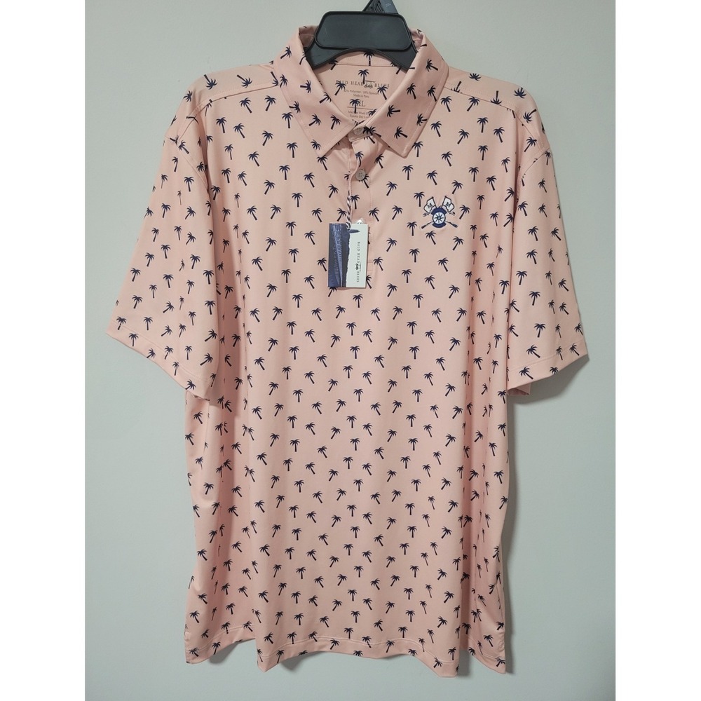 Bald Head Blues Polo Shirt Mens XL Salmon Palm Tree Golf Performance Stretch NWT
